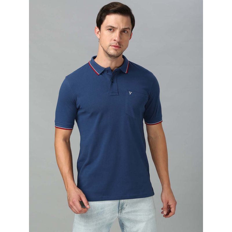 Van Heusen Innerwear Men Solid Cotton Polo T-Shirt with Pocket - Blue (M)