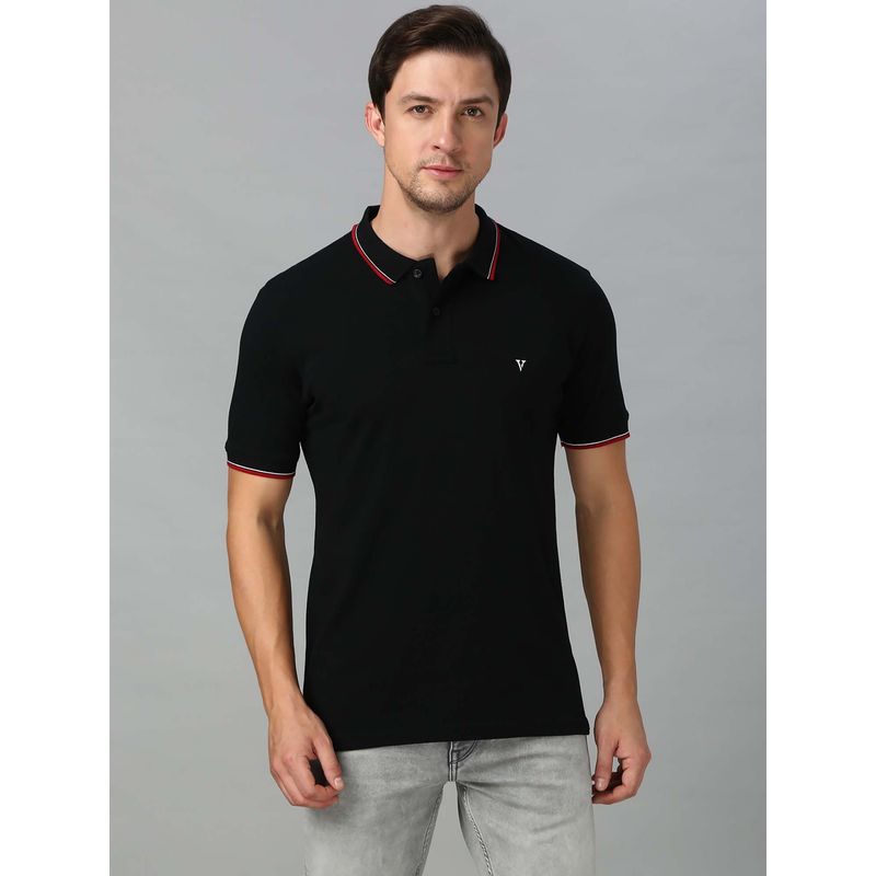 Van Heusen Innerwear Men Solid Cotton Polo Collar T-Shirt -Black (S)