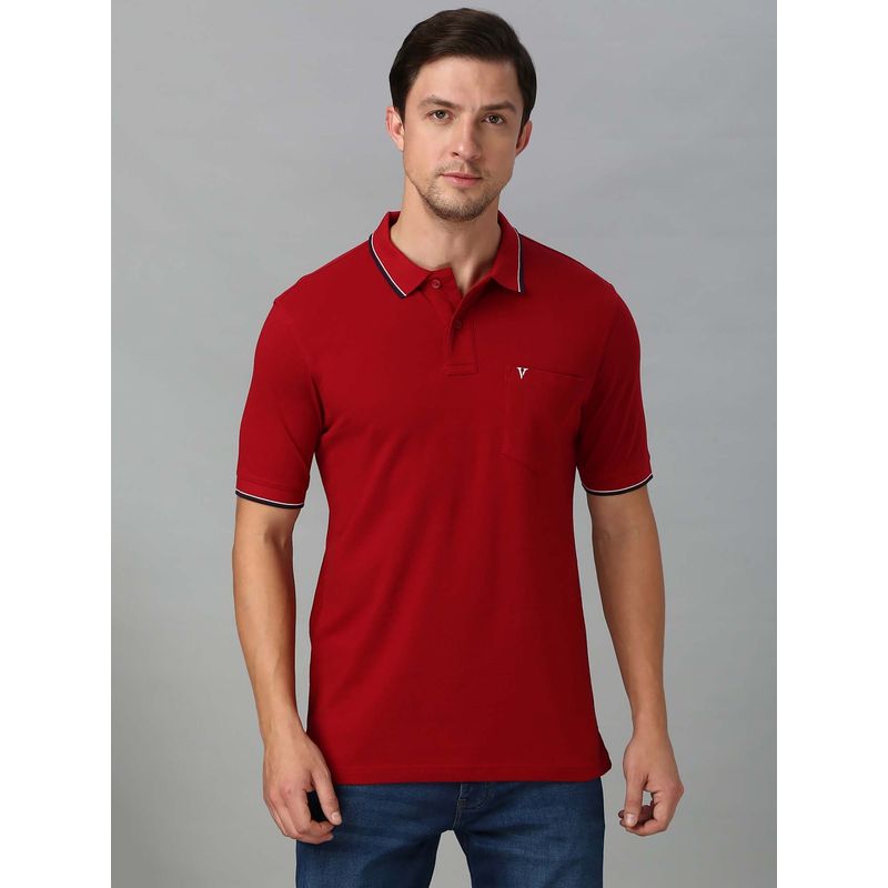 Van Heusen Innerwear Men Solid Cotton Polo T-Shirt with Pocket - Red (XL)