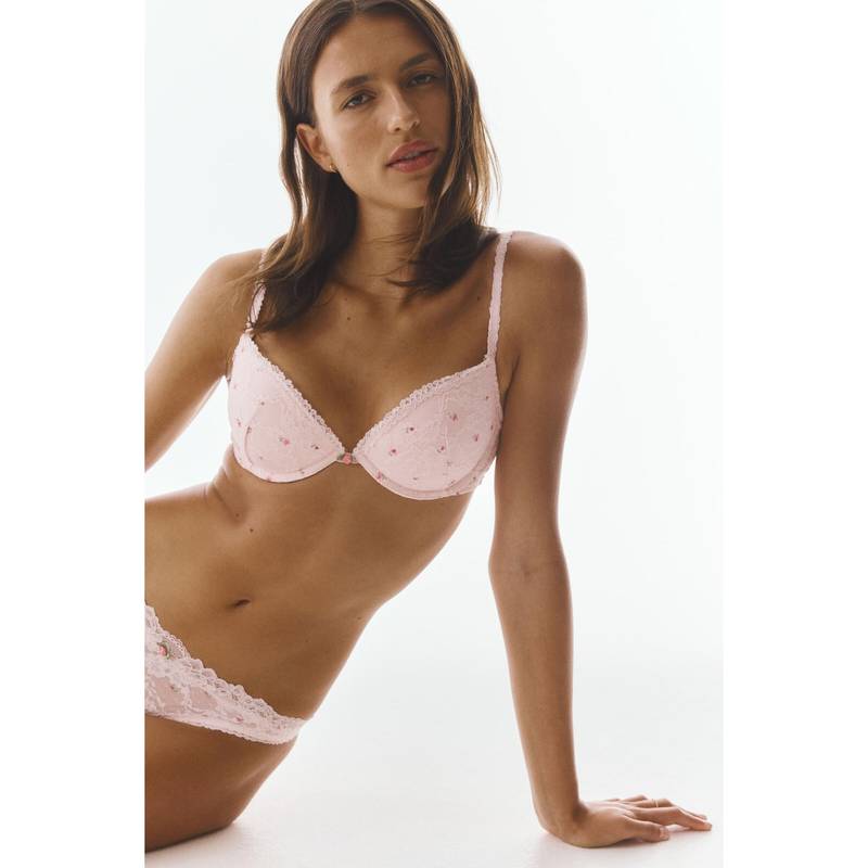 H&M Women Pink Lace Push-Up Bra (38B)