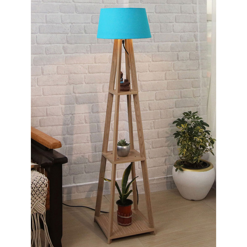 Homesake Faraday Wood Floor Lamp Shelf Oak Blue Buy Homesake Faraday