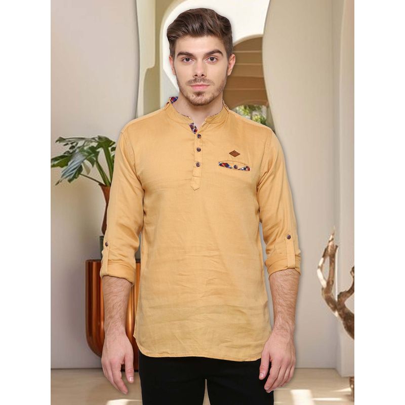 KUONS AVENUE Men's Yellow Cotton Short Kurta (M)