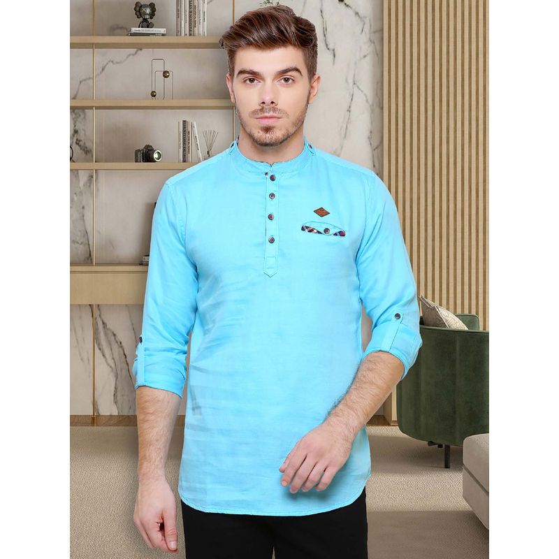 KUONS AVENUE Men's Turquoise Blue Cotton Short Kurta (M)