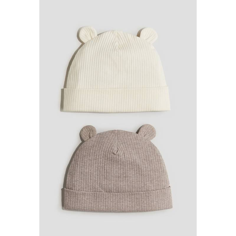 H&M 2-Pack Ribbed Ear-Detail Beanies Beige (2-6 Months)