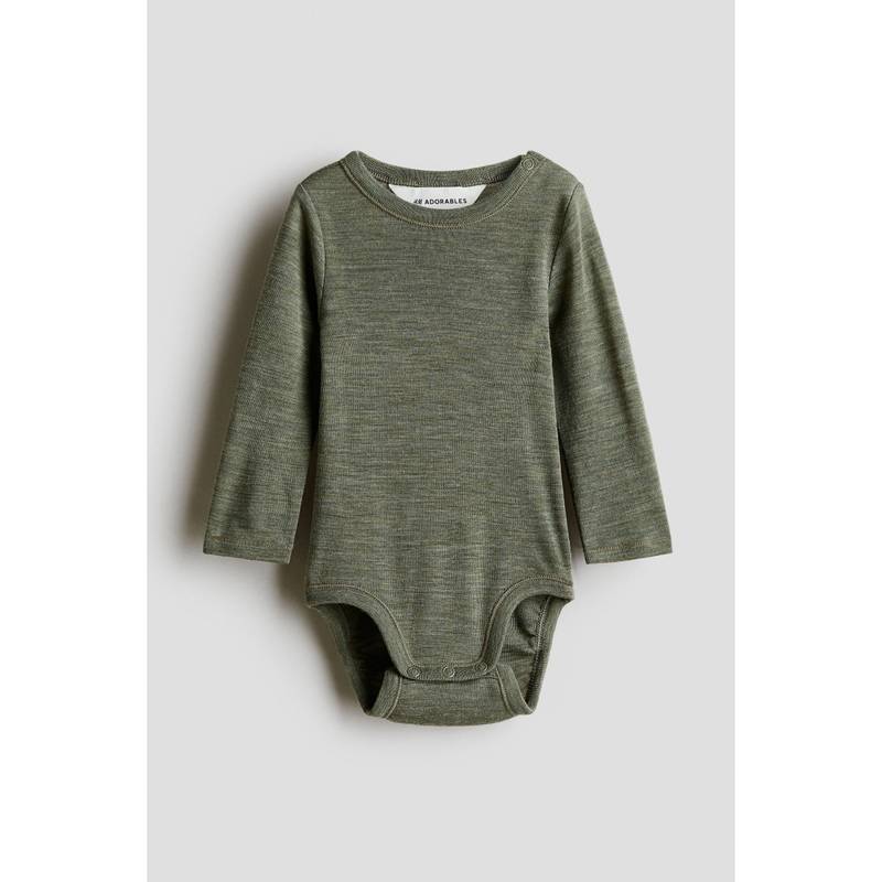 H&M Green Merino Wool Jersey Bodysuit (0-1 Months) (0-1 Months)
