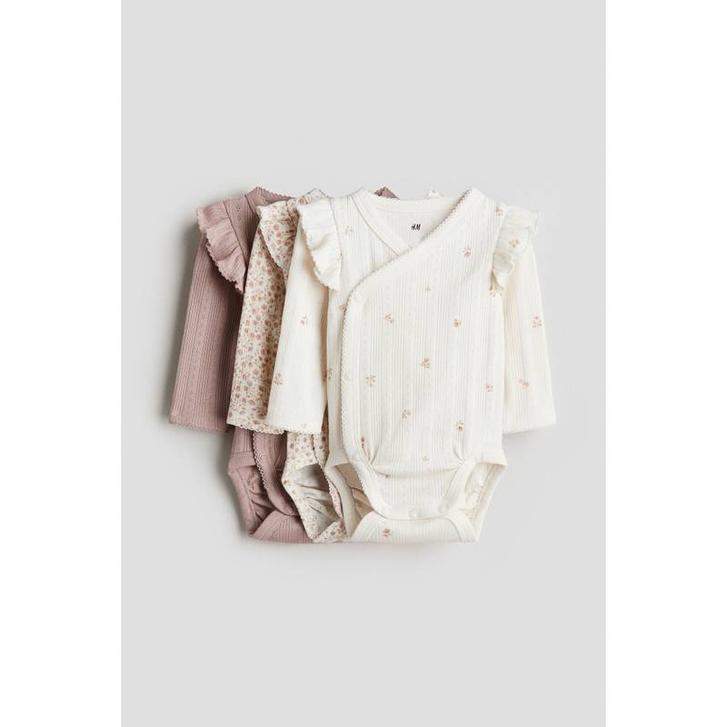 H&M White 3-Pack Pointelle Wrapover Bodysuits (00-0 Months)