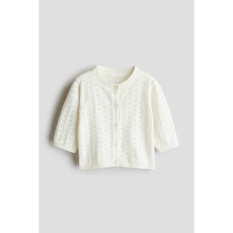 H&M White Pointelle-Knit Cardigan (1-2 Months) (1-2 Months)