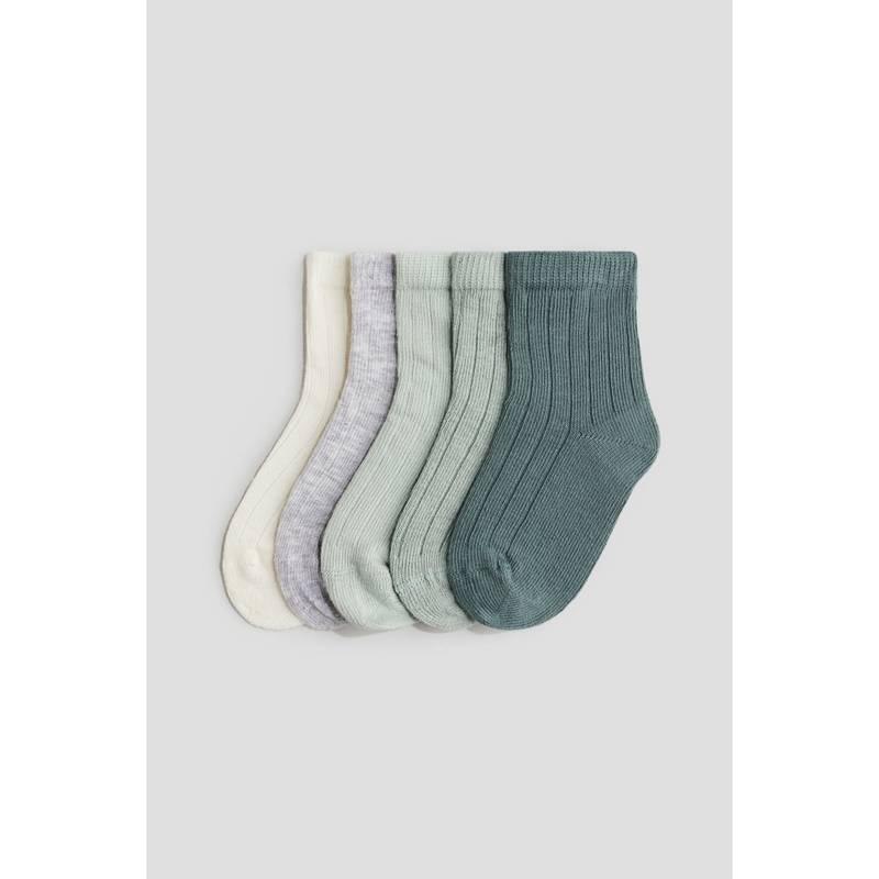 H&M 5-Pack Textured-Knit Socks Green (000)