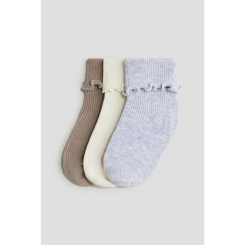 H&M 3-Pack Overlocked Fold over Socks Beige (3-4.5)