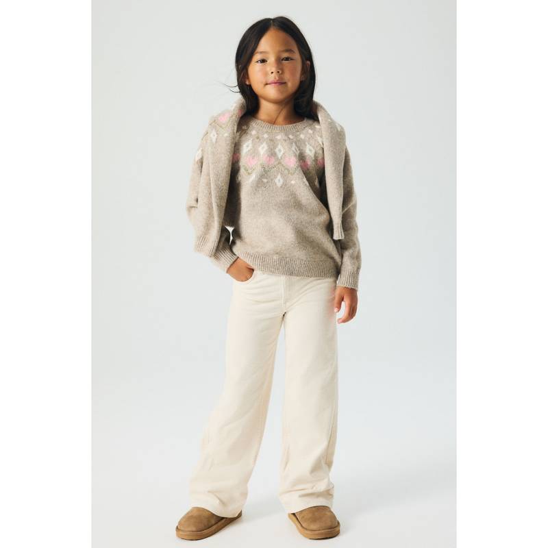 H&M Wide Cotton Corduroy Trousers Beige (8-9 Years) (8-9 Years)