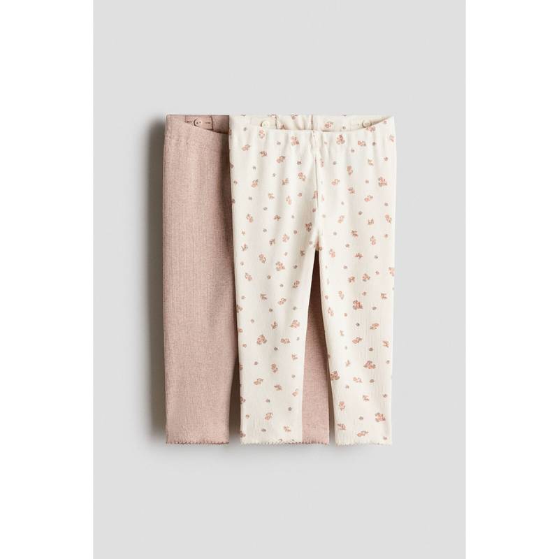 H&M 2-Pack Ribbed Cotton Leggings Beige (0-1 Months)