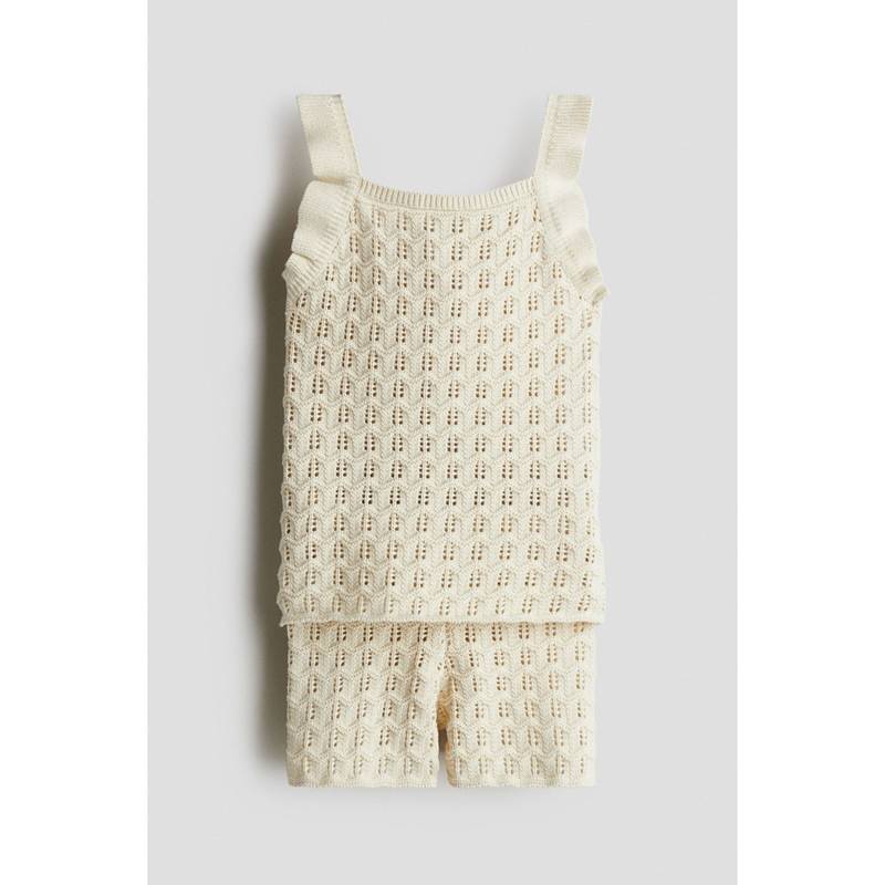 H&M 2-Piece Cotton Pointelle-Knit Set Beige (8-9 Years)