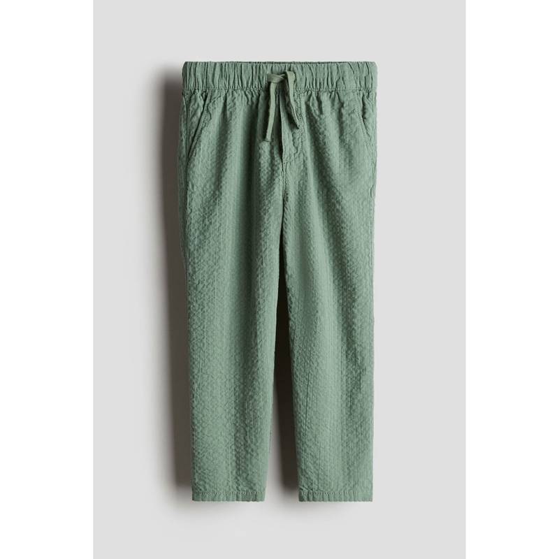 H&M Cotton Seersucker Trousers Green (9-10 Years) (9-10 Years)