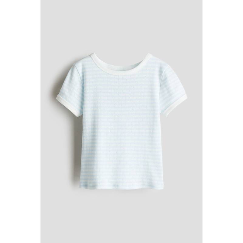 H&M Short-Sleeved Pointelle Jersey Top Blue (8-10 Years) (8-10 Years)