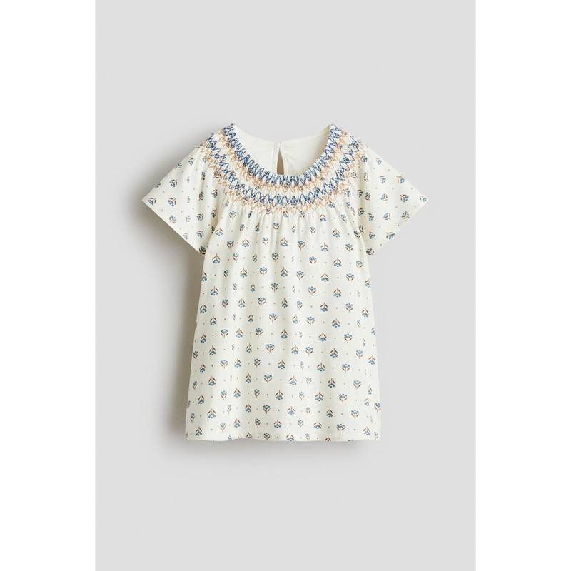 H&M Smock-Detail A-Line Dress White (4-6 Months) (4-6 Months)