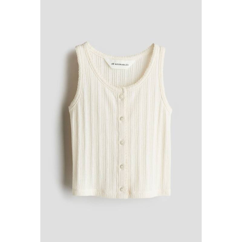 H&M Pointelle Jersey Vest Top White (6-8 Years) (6-8 Years)