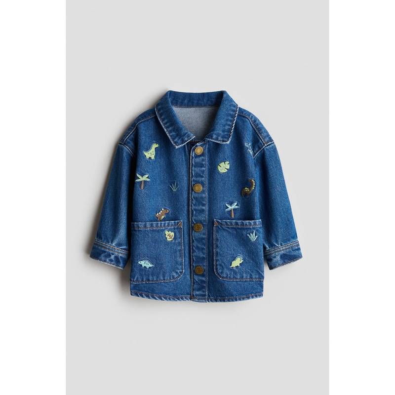 H&M Embroidery-Detail Denim Shacket Blue (4-6 Months) (4-6 Months)