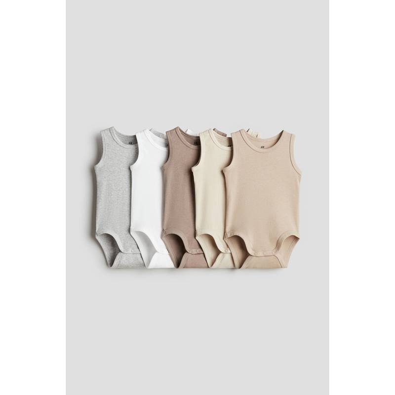 H&M 5-Pack Cotton Bodysuits Beige (0-1 Months)