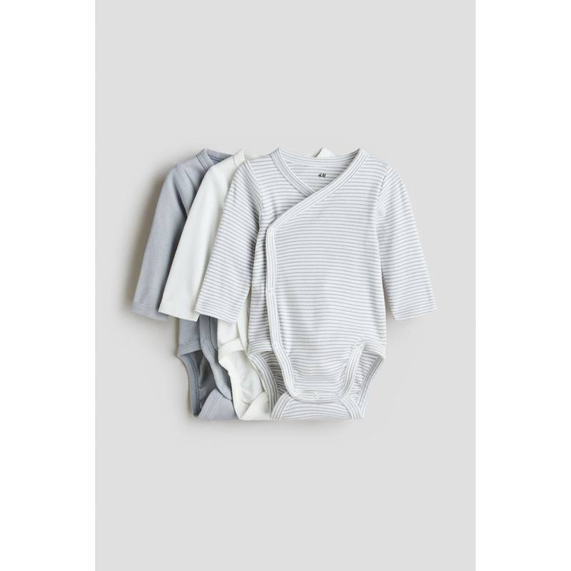 H&M Boys 3-Pack Wrapover Bodysuits (00-0 Months)
