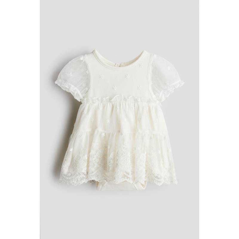 H&M Embroidered Mesh Bodysuit Dress (0-1 Months) (0-1 Months)