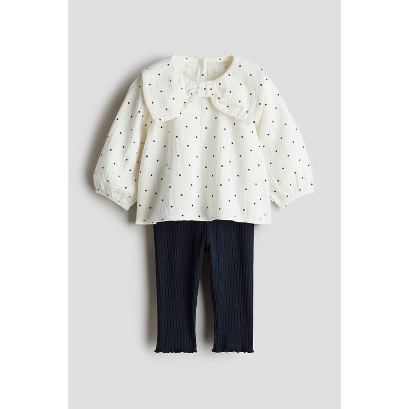 H&M Girls Blue 2-Piece Blouse And Leggings Set (4-6 Months)