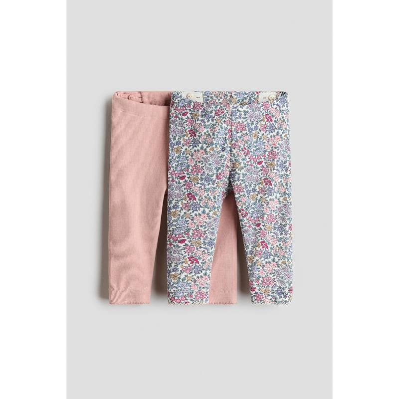 H&M Girls 2-Pack Ribbed Cotton Leggings (4-6 Months)