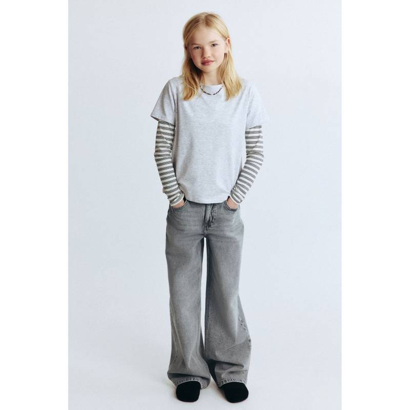 H&M Girls Grey Wide Leg Jeans (8-9 Years) (8-9 Years)