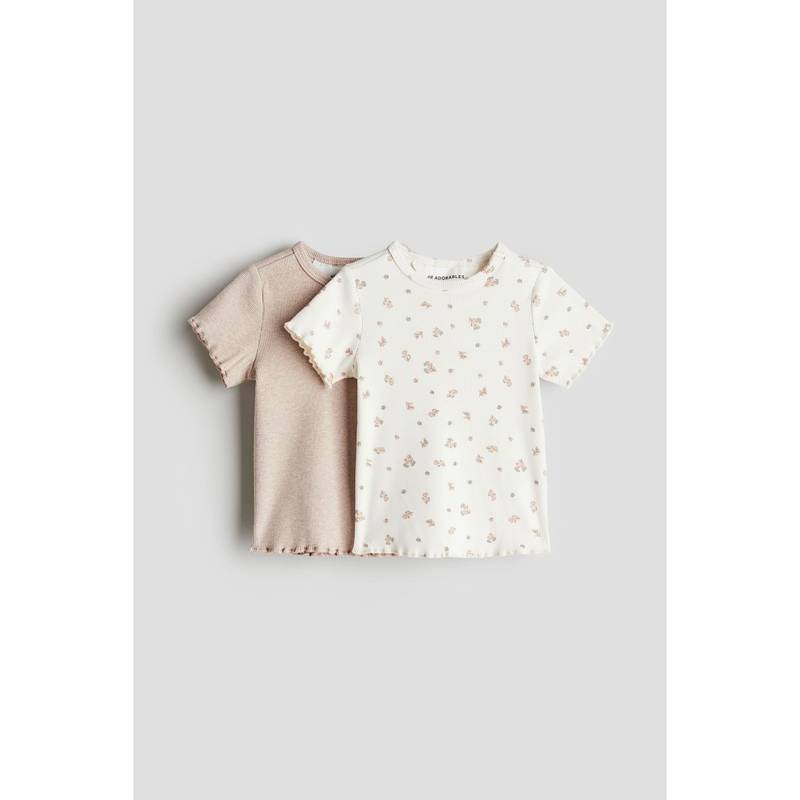 H&M Girls 2-Pack Ribbed Cotton Tops (0-1 Months)