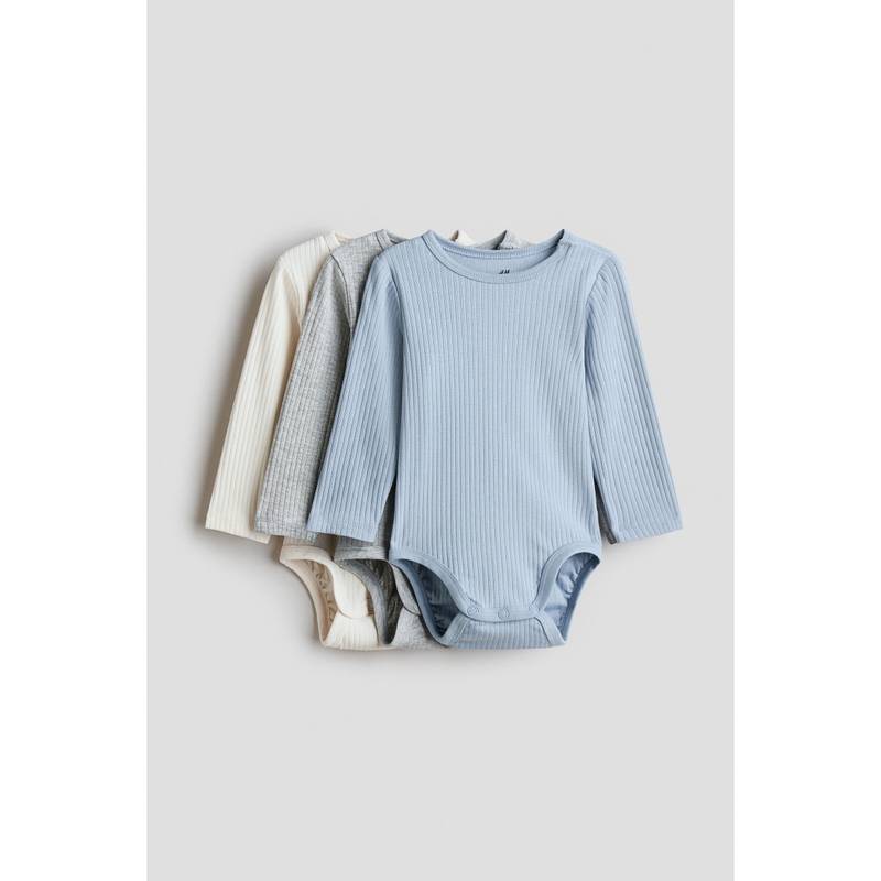 H&M White 3-Pack Ribbed Bodysuits (0-1 Months)