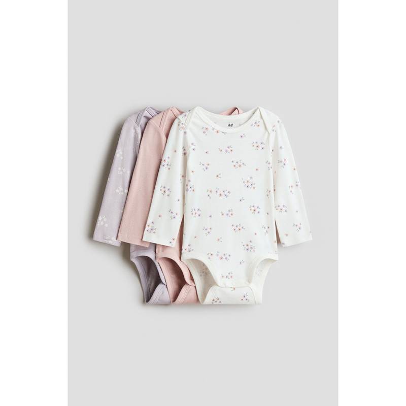 H&M White 3-Pack Printed Jersey Bodysuits (3-4 Years)