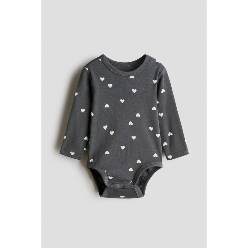 H&M Unisex Grey Printed Cotton Bodysuit (2-4 Months)