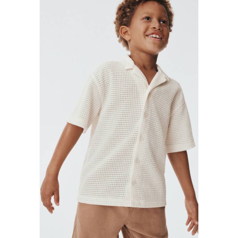 H&M Boys White Textured-Knit Resort Shirt (9-10 Years) (9-10 Years)