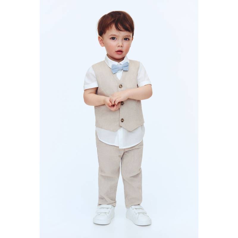 H&M Boys Beige 4-Piece Linen-Blend Dressy Set (4-6 Months)