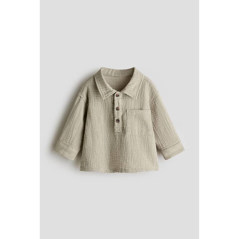 H&M Boys Green Cotton Muslin Shirt (3-4 Years) (3-4 Years)