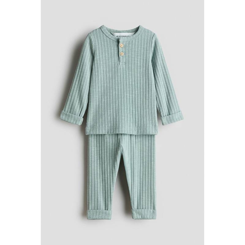 H&M Boys Green 2-Piece Ribbed Jersey Co-Ord Set (0-1 Months)