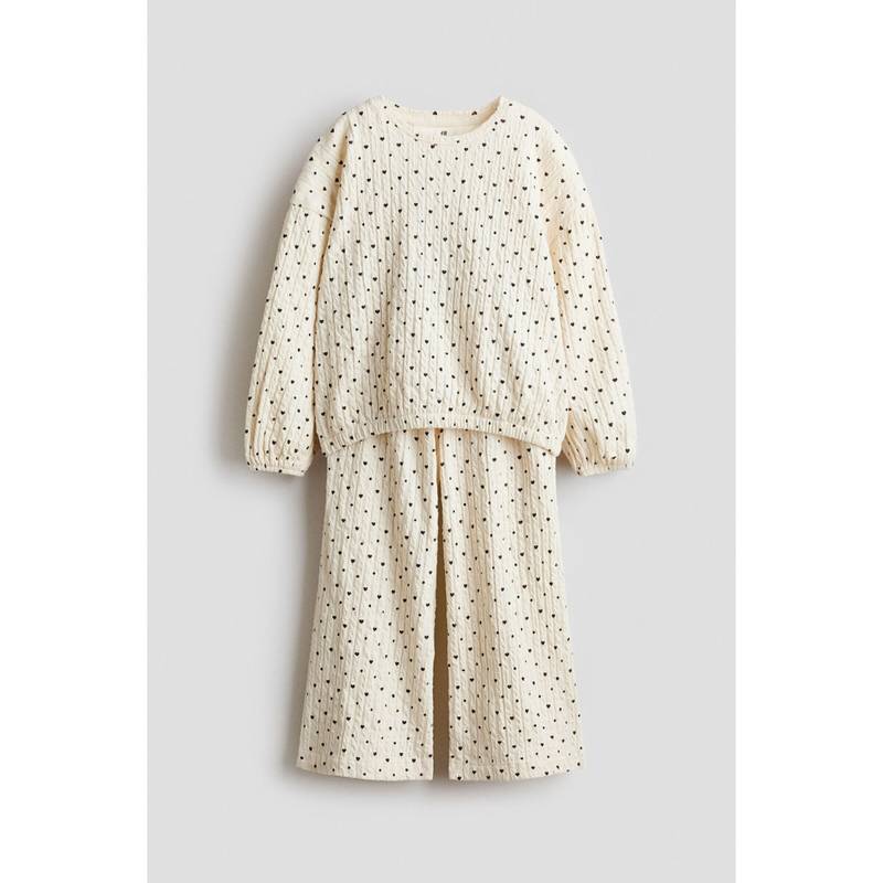 H&M Girls Cream 2-Piece Textured Jersey Co-Ord Set (1.5-2 Years)