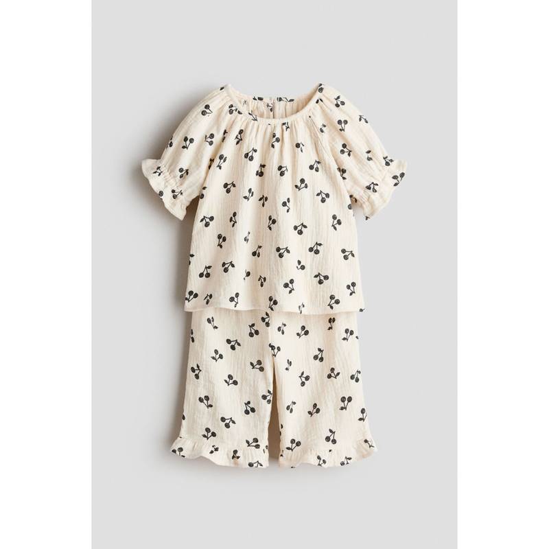 H&M Girls Beige 2-Piece Printed Muslin Co-Ord Set (4-6 Months)