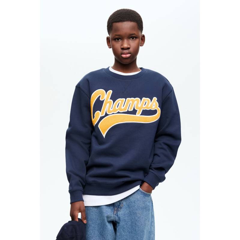 H&M Boys Navy Blue Motif-Detail Sweatshirt (12-14 Years) (12-14 Years)