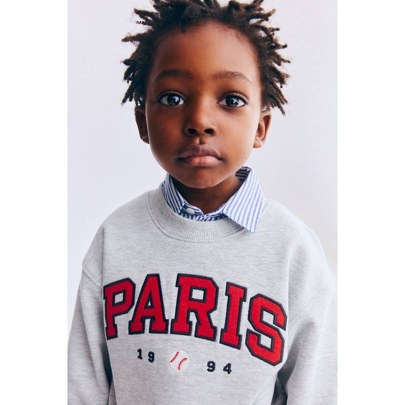 H&M Boys Grey Printed Crew-Neck Sweatshirt (1.5-2 Years) (1.5-2 Years)