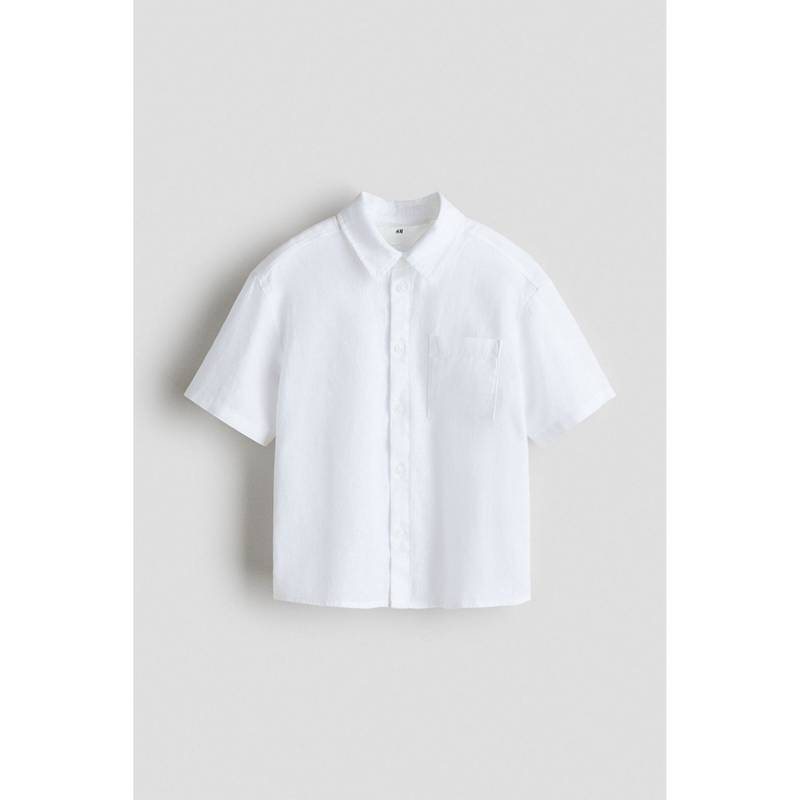 H&M Boys White Short-Sleeved Linen-Blend Shirt (4-5 Years) (4-5 Years)