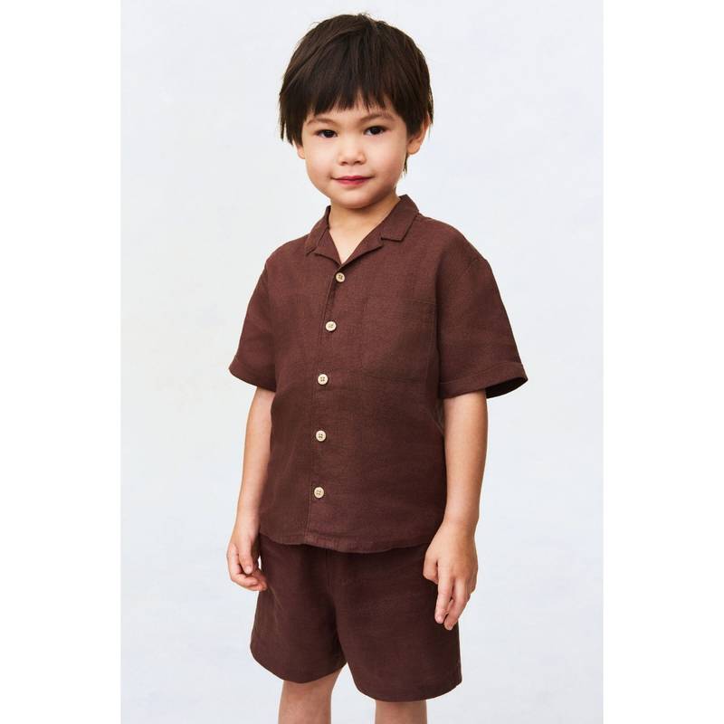 H&M Boys Brown 2-Piece Linen Shirt and Shorts (5-6 Years)