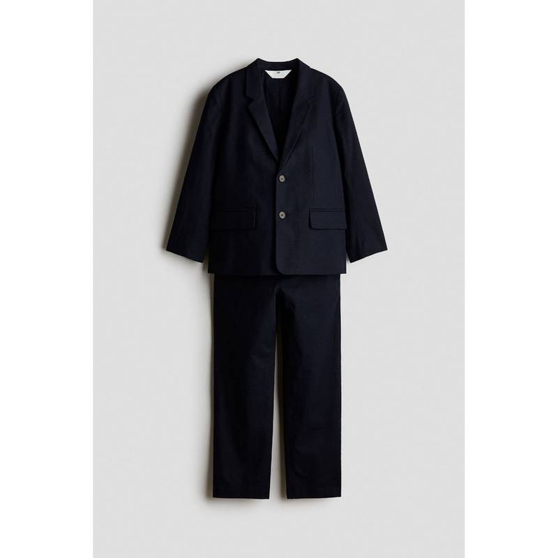 H&M Boys Blue Linen-Blend Blazer and Pant (10-11 Years)