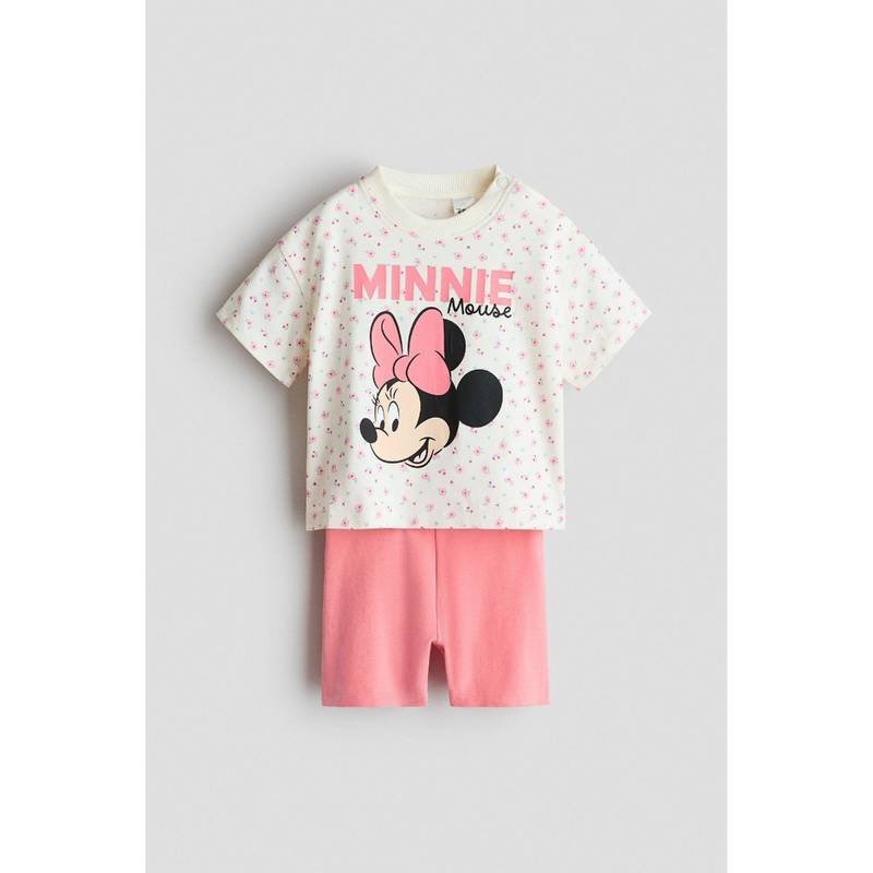 H&M Girls Pink 2-Piece Printed Cotton Set (4-6 Months)