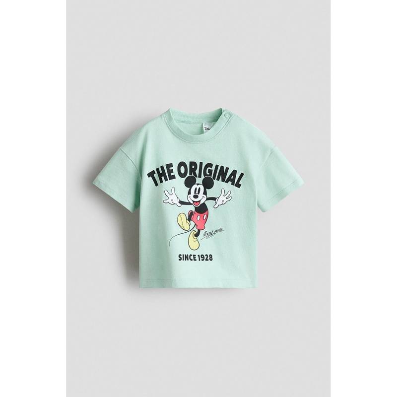 H&M Boys Green Printed Cotton T-Shirt (4-6 Months) (4-6 Months)
