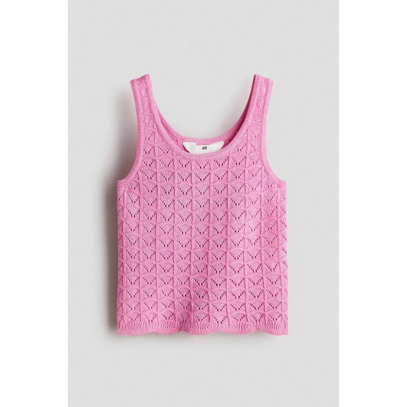 H&M Girls Pink Pointelle-Knit Vest Top (8-10 Years) (8-10 Years)