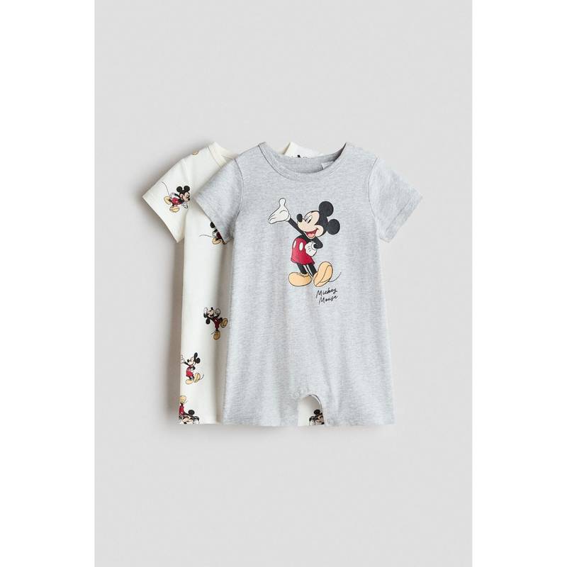 H&M Boys Grey 2-Pack Printed Cotton Sleepsuits (12-18 Months)