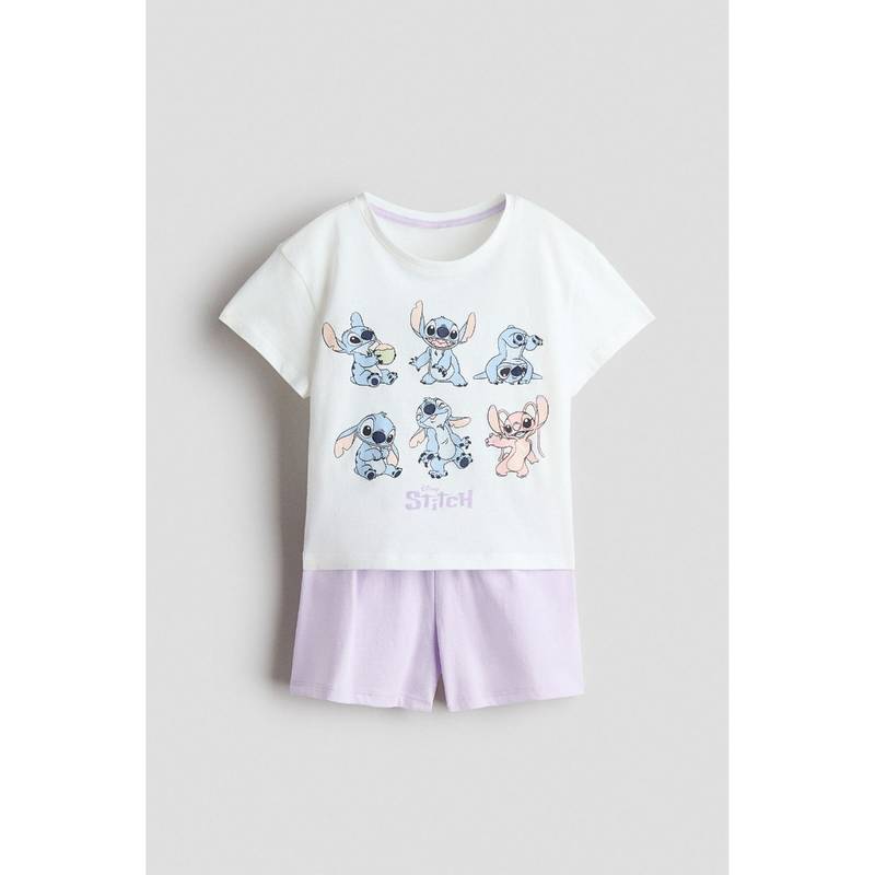H&M Girls White Printed Cotton T-Shirt and Shorts Set (2-4 Years)
