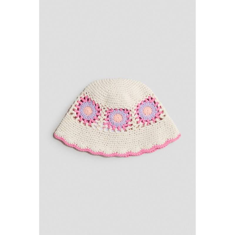 H&M Girls White Crochet-Look Bucket Hat (6-10 Years) (6-10 Years)