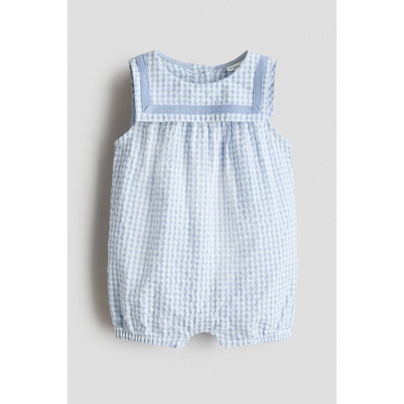 H&M Boys Blue Cotton seersucker romper suit (1-2 Months) (1-2 Months)
