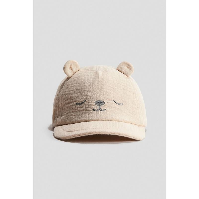 H&M Unisex Beige Soft-peak muslin cap (1-2 Years) (1-2 Years)